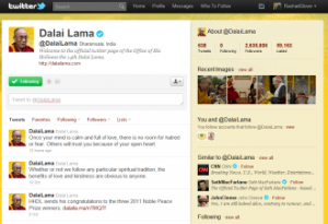 (Screen Shot of the Dalai Lama's Twitter Page)