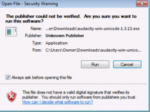 (Screenshot of the Windows Security Warning, just click "Run".)