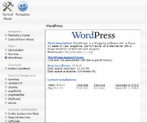 (Fantastico Screenshot with WordPress installations)